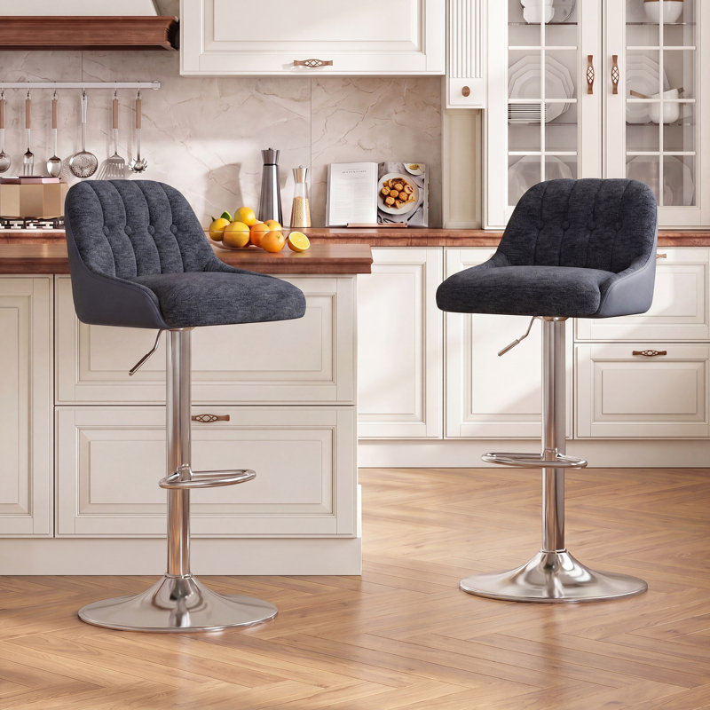 Upholstered Counter Stool with Metal Frame, Blue