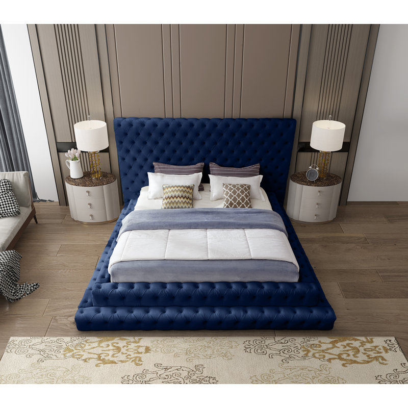 Lit en velours Dymphia Revel, Très grand, Velours marine