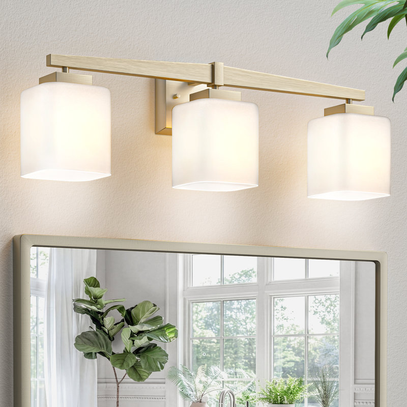 Éclairage carré pour meuble-lavabo, Nickel brossé + verre blanc