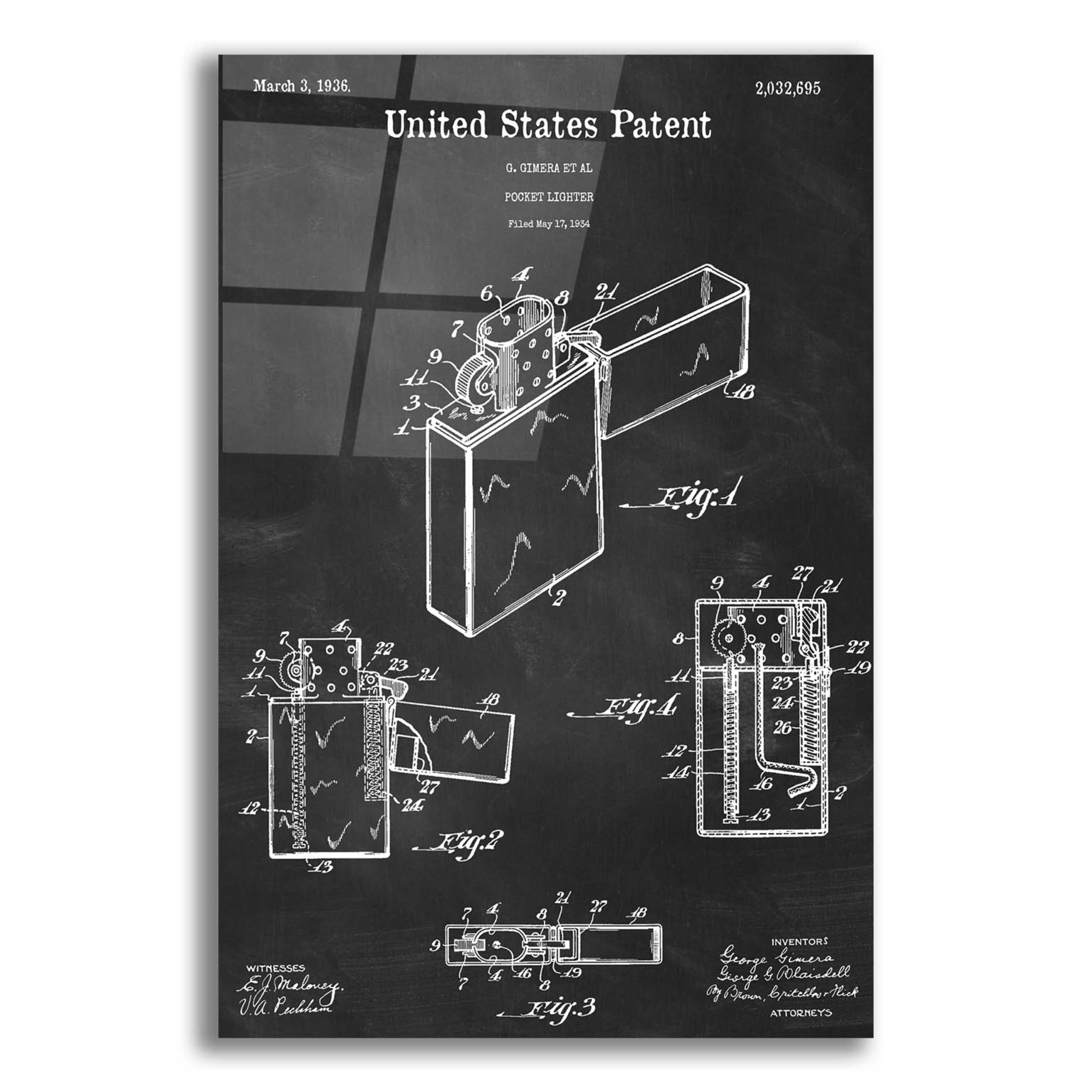 17 Stories Pocket Lighter Blueprint Patent Chalkboard On Plastic ...