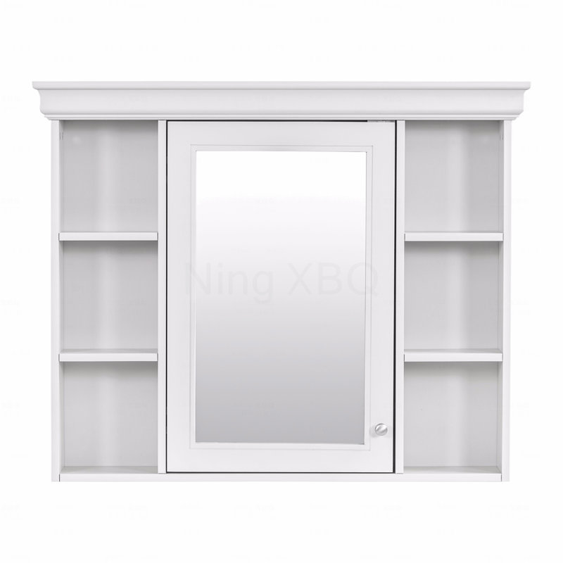 Armoire de rangement murale blanche 35 po x 28 po avec porte miroir, armoire de salle de bain moderne avec miroir, armoire à pharmacie avec 6 tablettes ouvertes