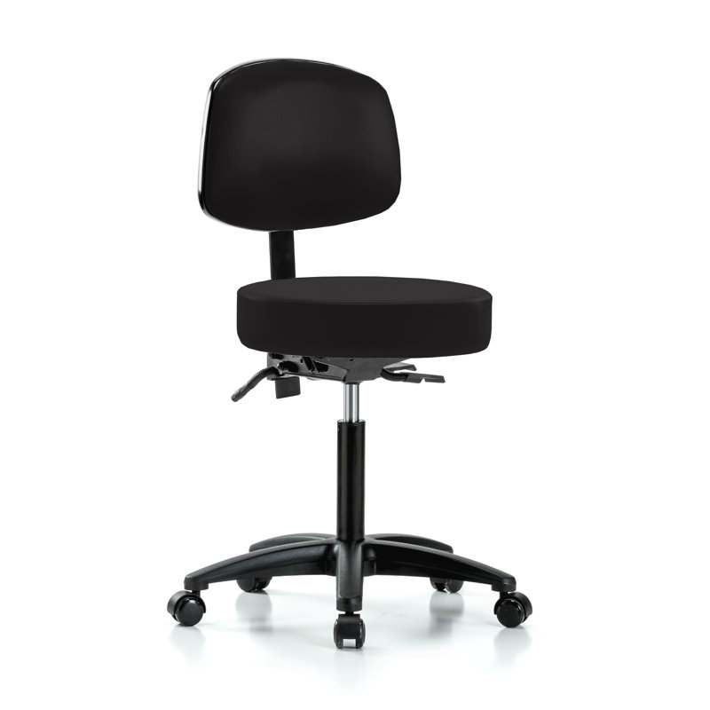 PERCH Walter Height Adjustable Doctor's Stool with Back | Medium Bench Height 21-28.5", Black Vinyl