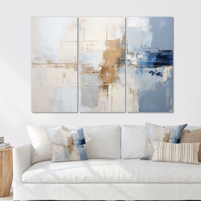 Peinture blanche et bleue Fusion - ensemble de salon abstrait art mural