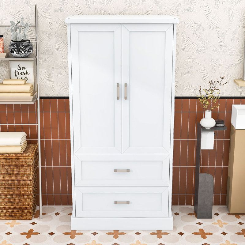 Stylish Freestanding Bathroom Storage Cabinet with Adjustable Shelf, Drawers and Anti-Tipping Design, White