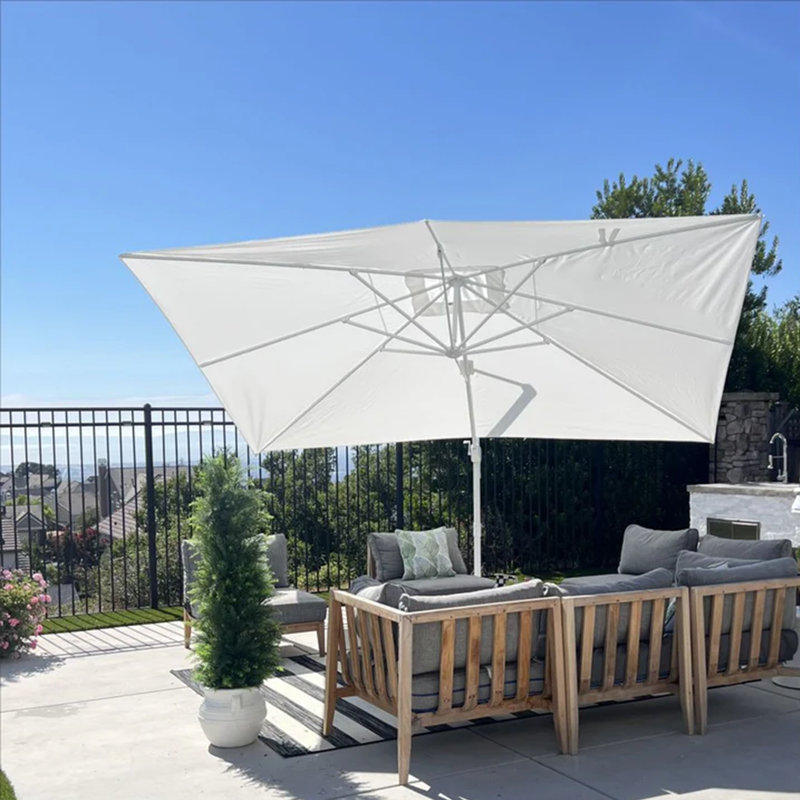 Grand parasol rectangulaire blanc en porte-à-faux rectangulaire avec base blanche 10 pi x 13 pi Rondal, Blanc