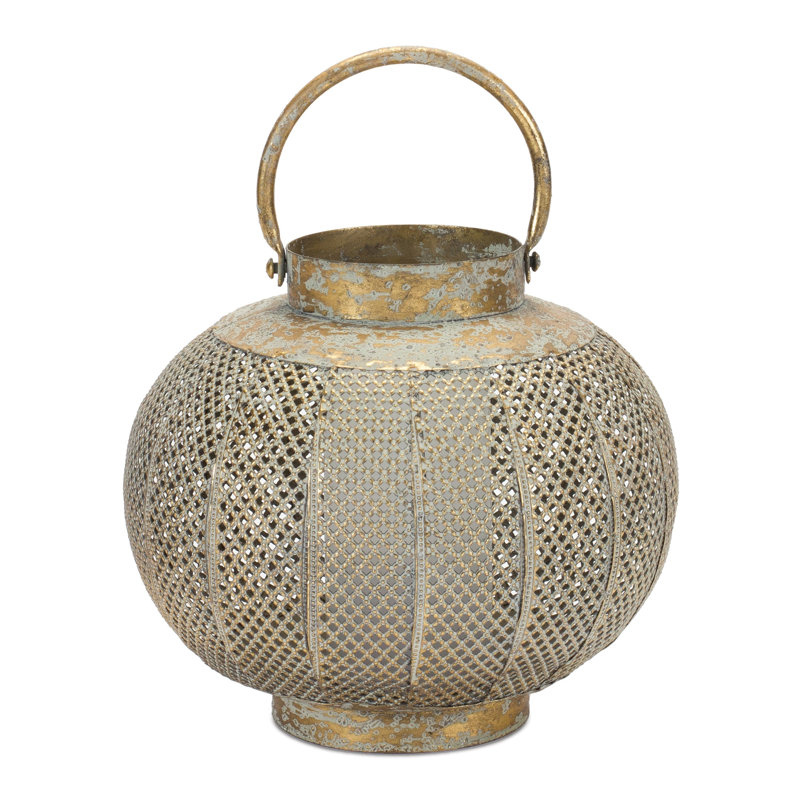 Porte-bougie de table en métal 9 po bronze et vert patiné