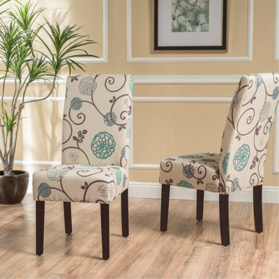Chaise de salle à manger contemporaine de 2 pièces - siège en tissu blanc et bleu, pieds en bois d'hévéa stables, l 17,47 po x P 26,36 po, H 39,21 po, assemblage requis