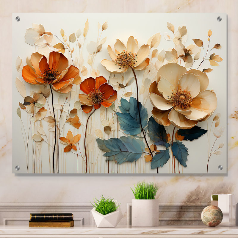 «Yellow Botanical Collage II», art mural acrylique abstrait, H 12 po x l 20 po
