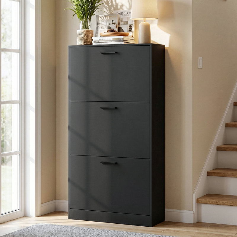 Shoe Cabinet with 3 Flip Drawers, Modern Narrow Freestanding Shoe Organizer with Large Capacity for Entryway,Hallway, Living Room, Black