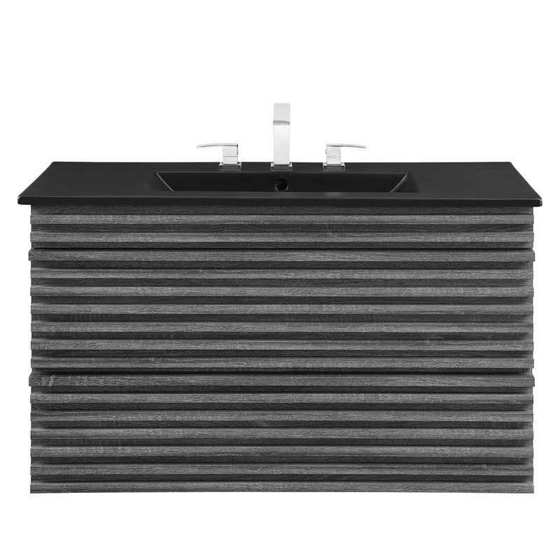 Modway Render 36" Wall-Mount Bathroom Vanity, Charcoal/Black