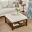 Table basse rembourrée | lin capitonné | Tablette et cadre en bois de hêtre | grand repose-pieds carré | ivoire | Polyvalent