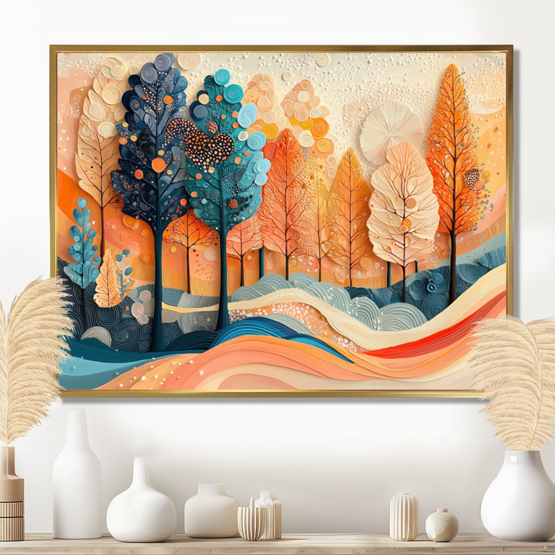 «Gethyn 4 Seasons Forest Trees Dream Fragments I», art mural forêt, H 16 po x l 32 po, Floater Framed, Doré