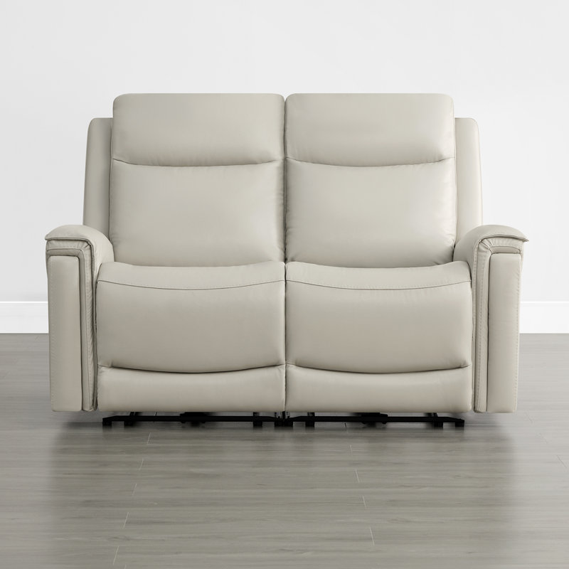 Super Zero-Gravity Genuine Leather Dual Motor 2PC Power Sofa With Power Headrest, 41.73" H x 60.63" W x 37.8" D, Light Gray