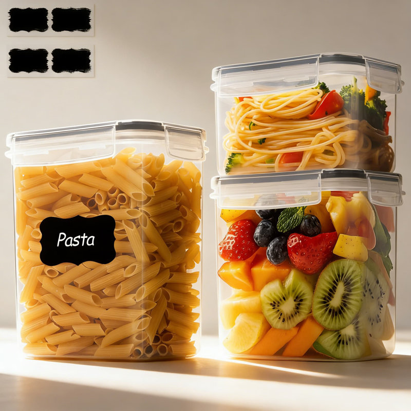 Ensemble de 3 contenants de rangement pour aliments hermétiques, garde-manger en plastique pour céréales, sucre, collations, pâtes et café, contenants transparents empilables avec couvercles