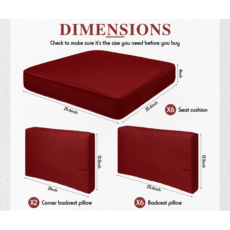 14 coussins de remplacement pour meubles d'extérieur 4 pouces 4 pouces, 4", Rouge
