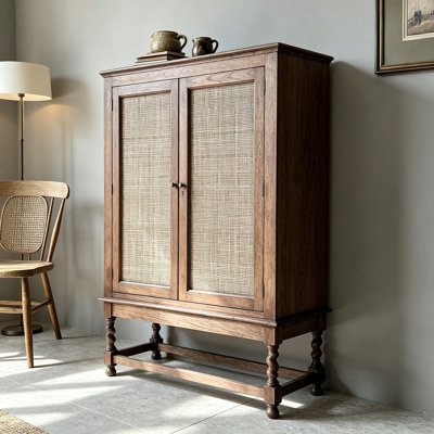 Rattan Weave Curved Foot Accent Cabinet