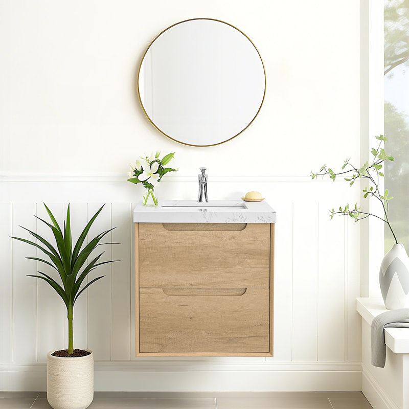 Meuble-lavabo simple mural 24 po avec plateau en pierre reconstituée 24 po