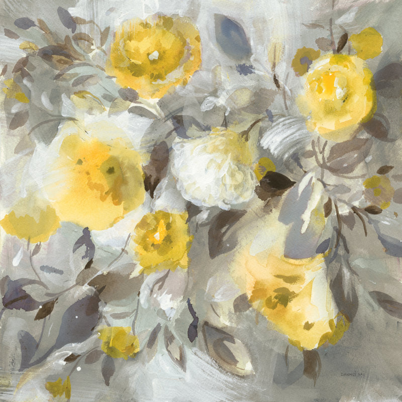 Motif floral jaune-gris, H 12 po x l 12 po x P 1,25 po
