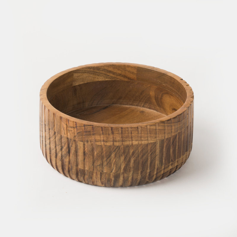 Bol de service en bois d'acacia Etta - moyen naturel, H 3,5 po x l 8,5 po x P 8,5 po