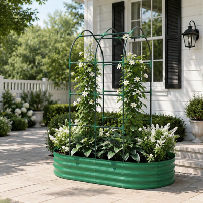 Jardinière surélevée en métal galvanisé avec treillis arqué et fond ouvert pour la culture de plantes grimpantes d'extérieur