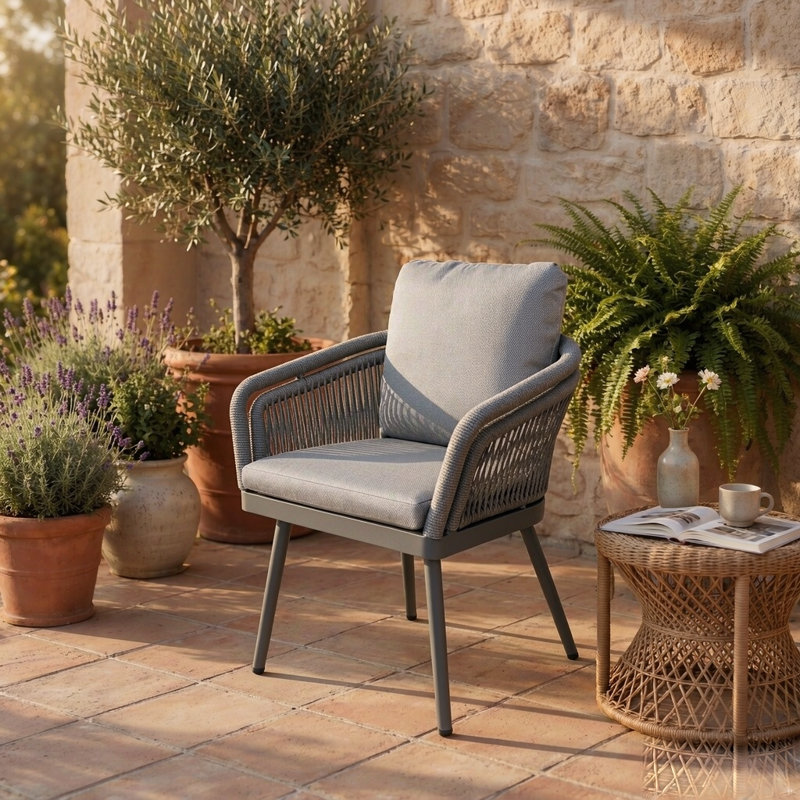 Chaise de patio d'extérieur avec coussin Aries, ensemble de 2