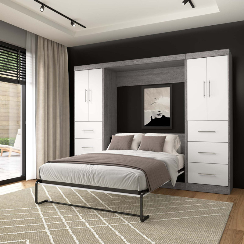Velora Murphy Storage Bed, Bark Gray & White, Full