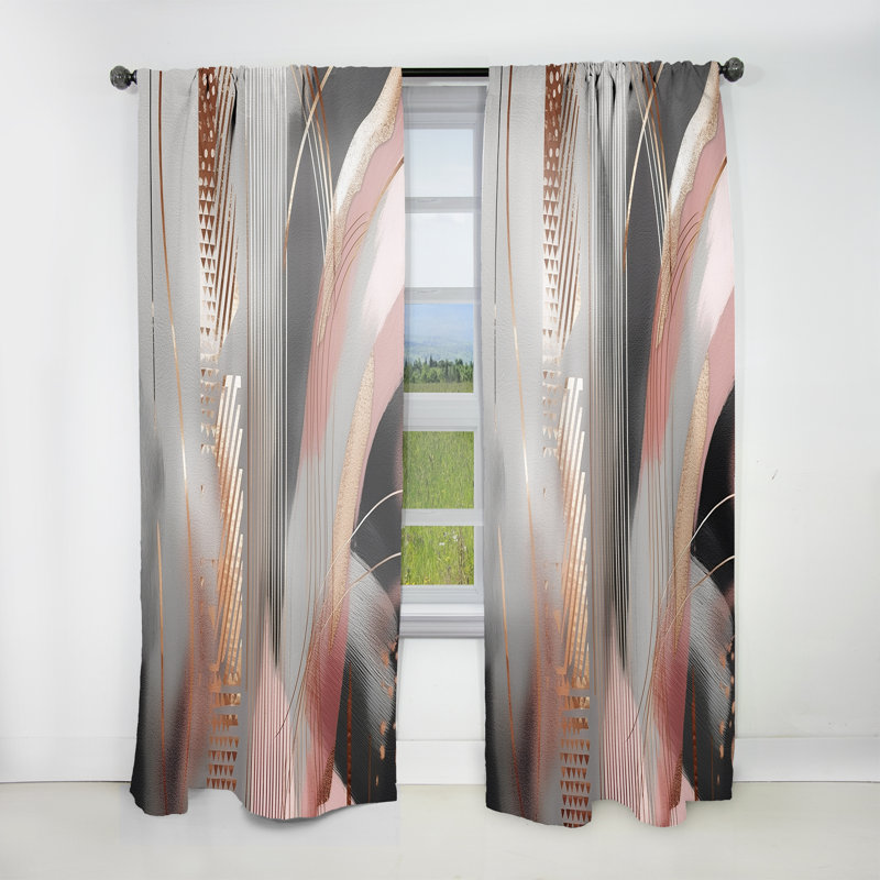 Pink Rose Gold Circle Complexity I - Modern Shapes Abstract Room Darkening Curtain - 1 Panels, 52" W x 95" L