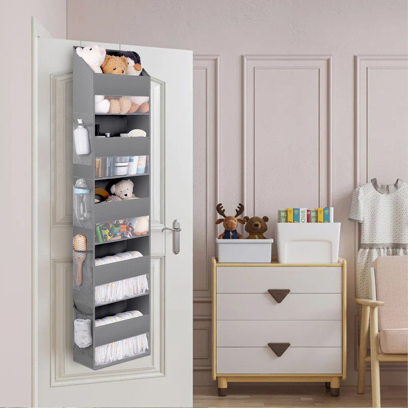 Organisateur à suspendre sur 5 tablettes, fixation murale, rangement grande capacité avec pochettes de fenêtre transparentes pour chiffons, couches, jouets pour enfants, etc.