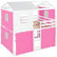 Lit superposé double rose et blanc, cabane dans les arbres - inspiré, pin stable et lit confortable avec tente, conception unique, espace de rangement spacieux