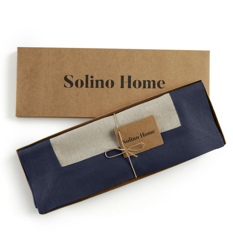 Navy and Natural Linen Rectangle Placemats Set of 4