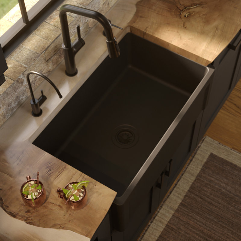Karran 30" Single Bowl Panel Front Farmhouse Fireclay Kitchen Sink with Reversible Apron Front, Matte Black