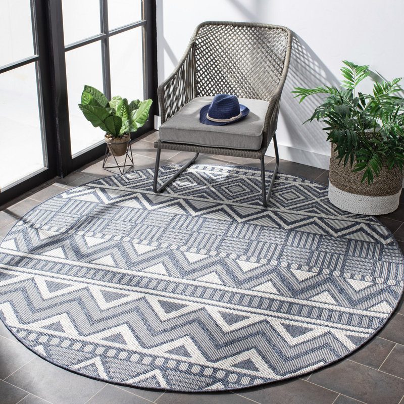 Carey Performance Machine Washable Geometric Indoor/Outdoor Area Rug, Round 6'7"