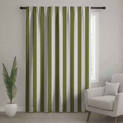 Vertical Olive Stripes Window Curtains, Stripes Sheer & Blockout Curtains - 1 Panel