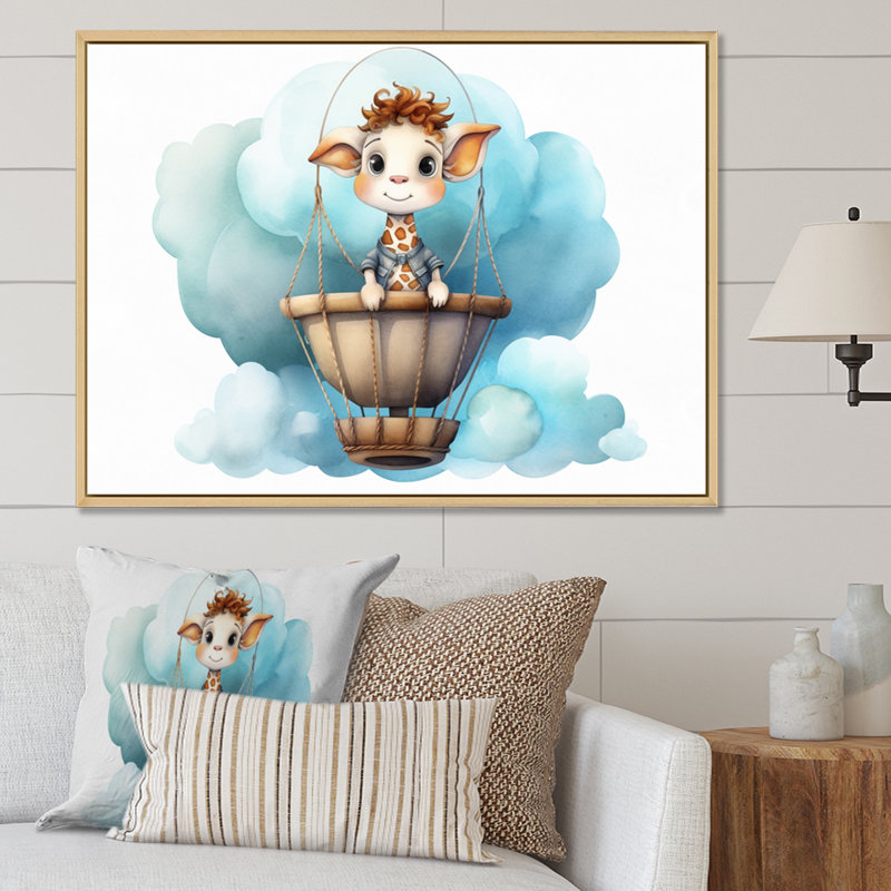 «Nursery Adorable Giraffe III», reproduction sur toile, H 12 po x l 20 po x P 1 po, Cadre naturel flottant