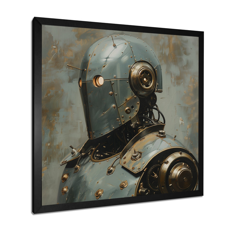 Décoration murale blanche et grise majestueuse Robot I - Robots, H 16 po x l 16 po, Cadre simple noir