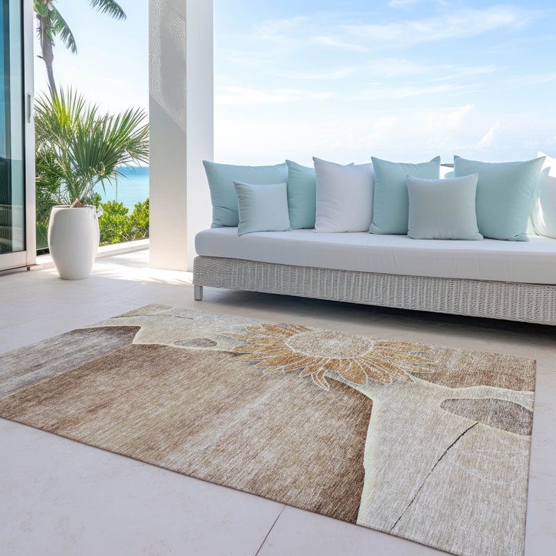 Killingly Washable Floral Indoor / Outdoor Rug, Rectangle 3' x 5'