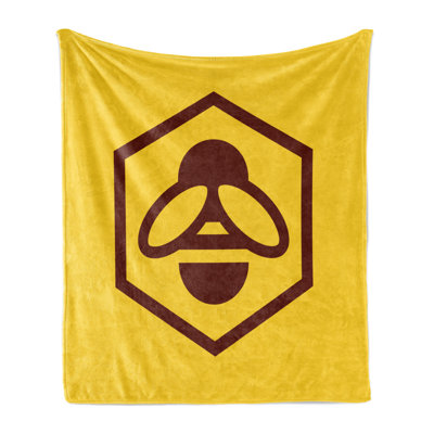 Ambesonne Honeycomb Fleece Throw Blanket Hexagon and Bee Design Brown and Yellow