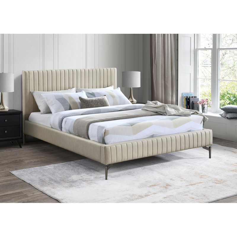 Gallo Upholstered Bed, Queen, Beige Vegan Leather