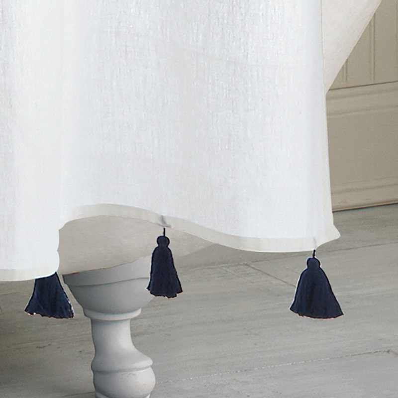 Panama Cotton Striped Shower Curtain, Navy