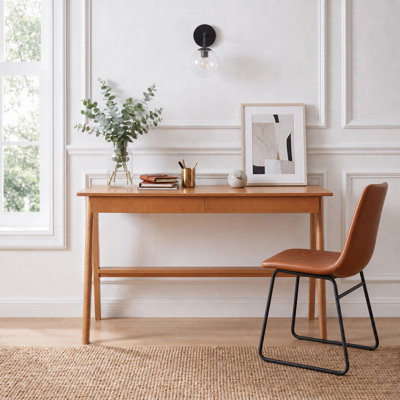  47"W Mid-Century Modern Solid Rubberwood Desk with 2 Drawer