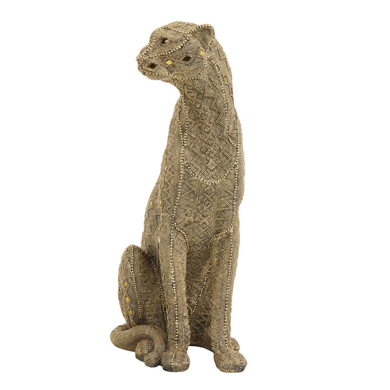 Brightnalle Polystone Beaded Leopard Decorative Gold Sculpture with Diamond Mirrored Accents