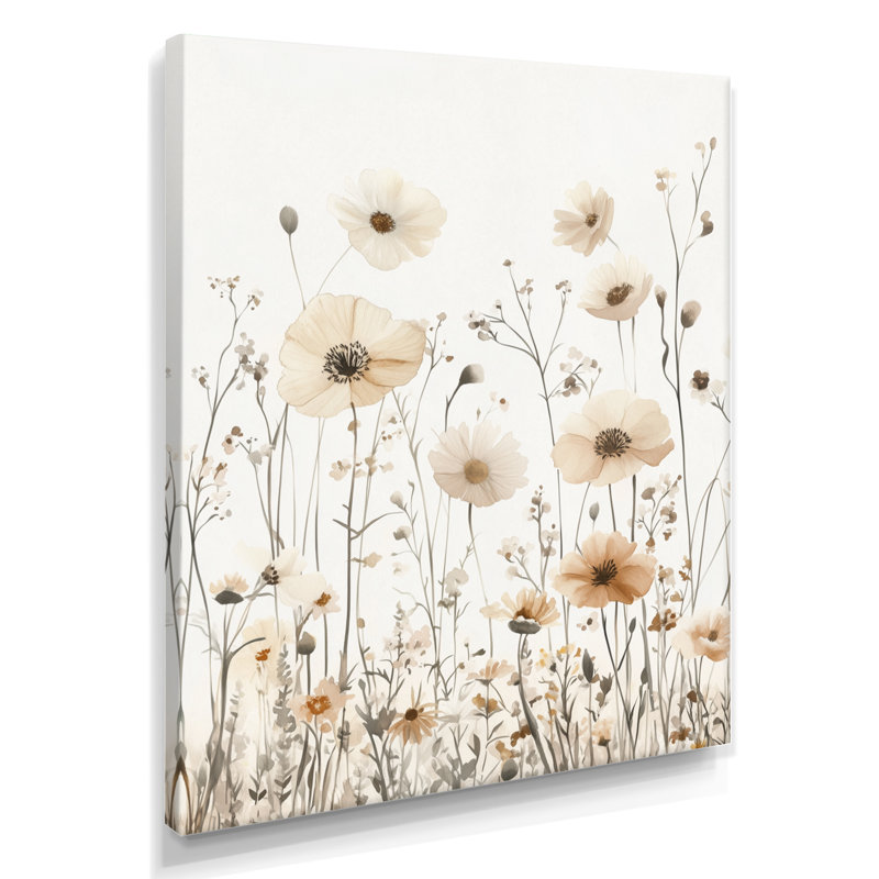 Décoration murale neutre champ de fleurs sauvages I - prairie beige, H 32 po x l 16 po, Toile tendue