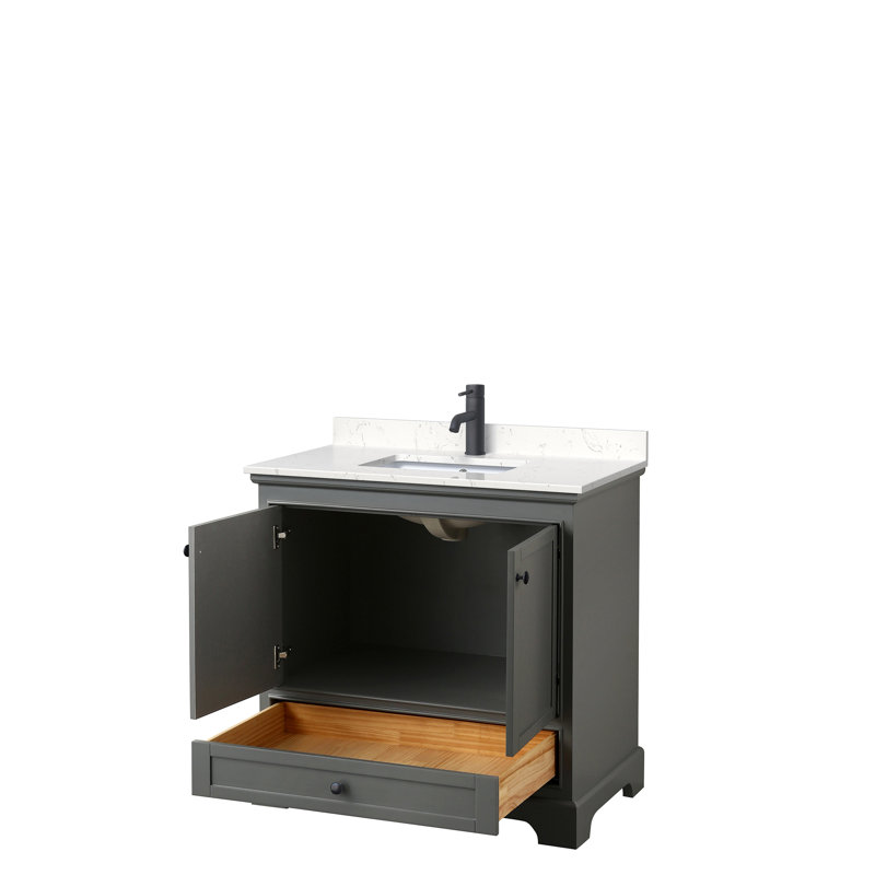 Ensemble de meuble-lavabo simple 36 po Deborah, Gris foncé, Noir mat, Marbre de culture de Carrare