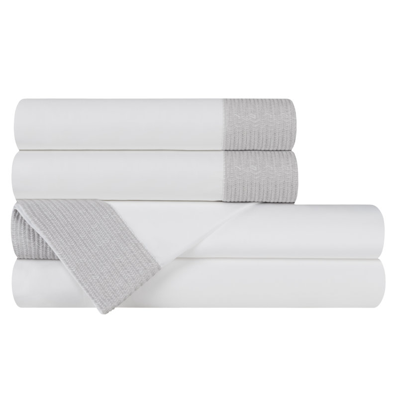 Herron 100% Cotton Sateen Sheet Set, white-silver, King
