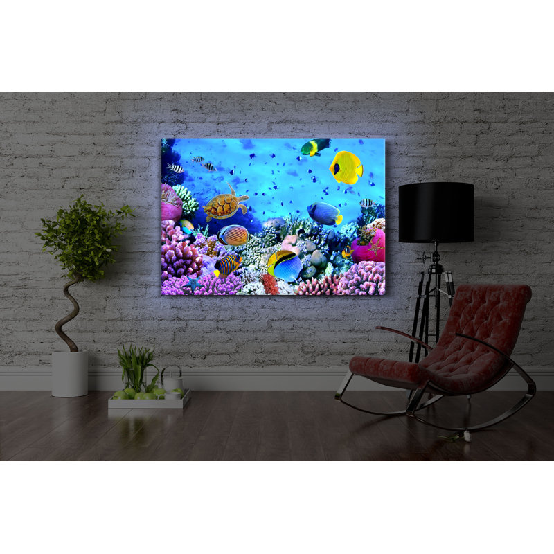 Colorful Fishes Over Coral Reef by No - Wrapped Canvas Print, Without lighting, 70cm H x 100cm W x 4.5cm D
