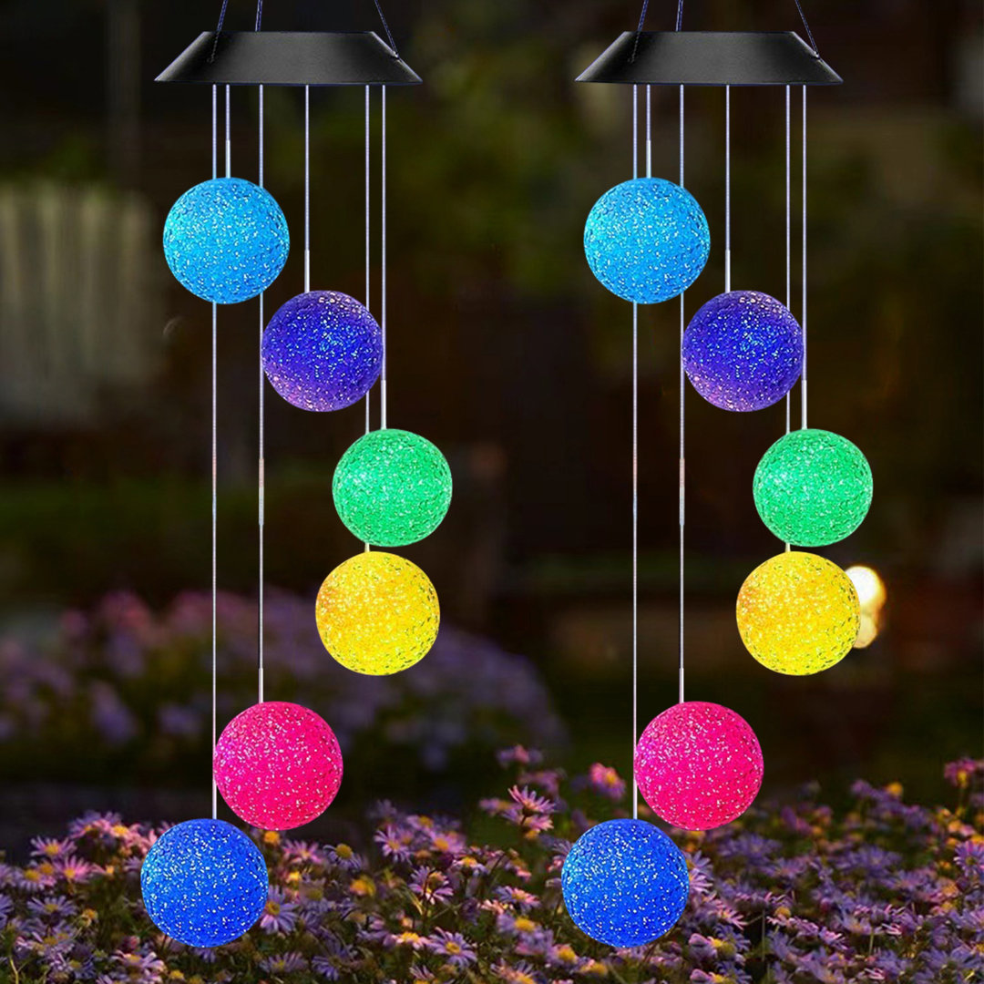 Solar Wind Chime Lights 6-Bulbs Color Changing Christmas Decorations Lights for Garden Patio Window (Set of 2) Arlmont & Co.