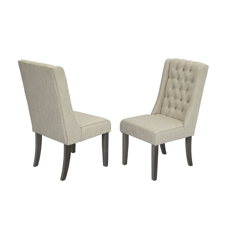 Dions 18.5'' H Tufted Linen Upholstered Side Chair, 2, Gray Rustic/Beige