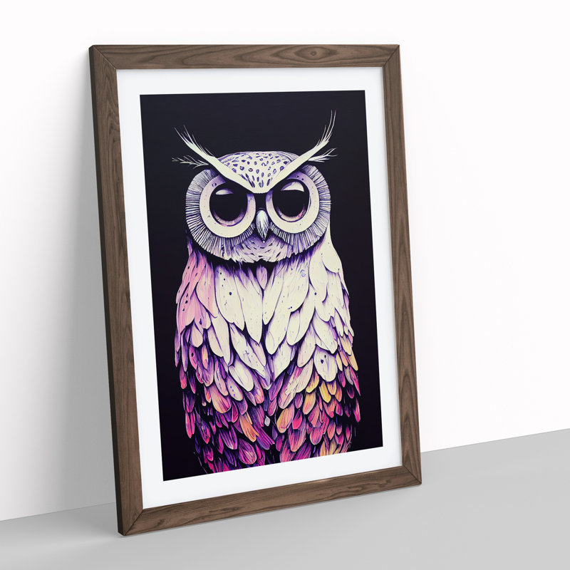 XV1022-4108X Splashed Owl No.7 - Single Picture Frame Painting, 64cm H x 46cm W x 2cm D, Walnut