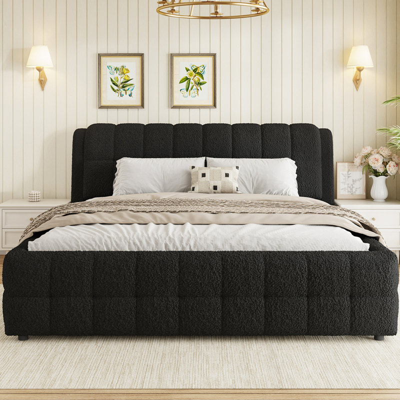 Très grand lit plateforme tapissier, noir, Black