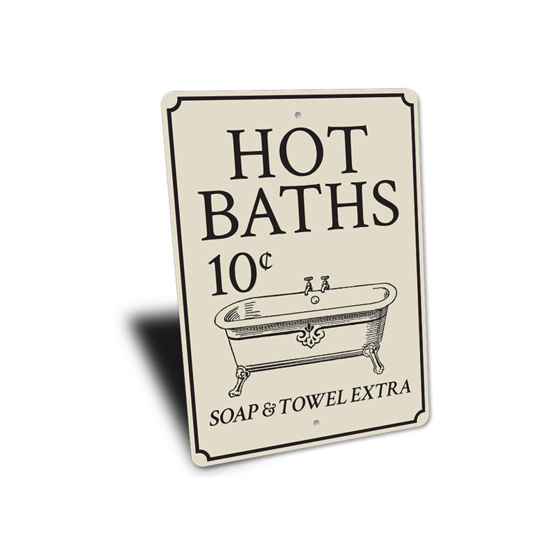 Enseigne en aluminium Hot Baths, H 14 po x l 10 po x P 0,04 po